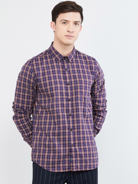 

max Men Blue & Rust Brown Regular Fit Checked Casual Shirt