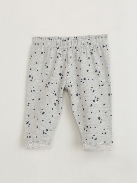 

max Girls Grey Melange & Navy Blue Printed Ankle-Length Leggings