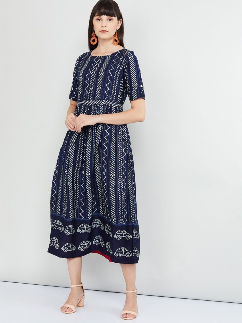 

max Women Blue Printed A-Line Dress