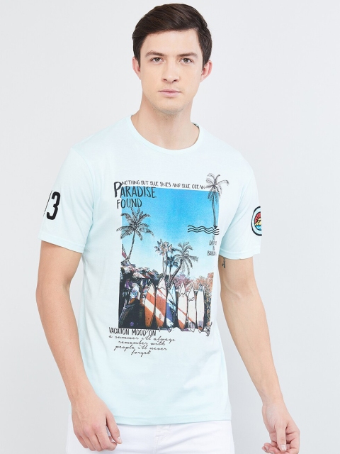 

max Men Blue & Black Printed Round Neck T-shirt