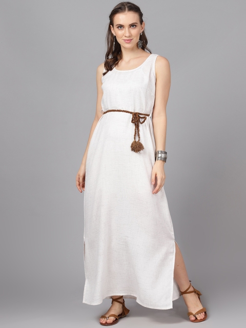 

AKS Women Off-White Self Design Maxi Dress