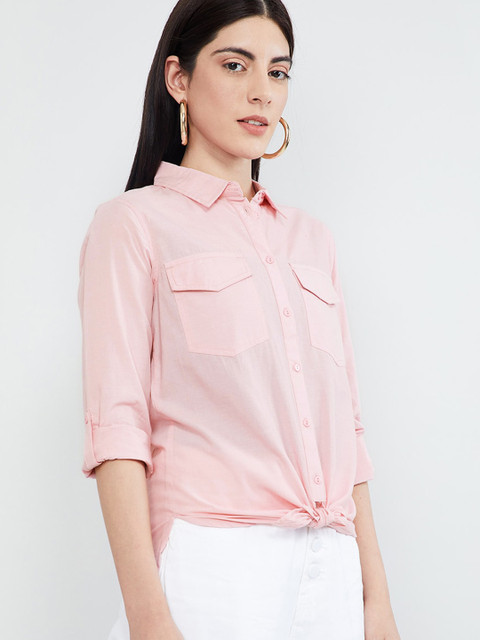 

max Women Pink Regular Fit Solid Casual Shirt