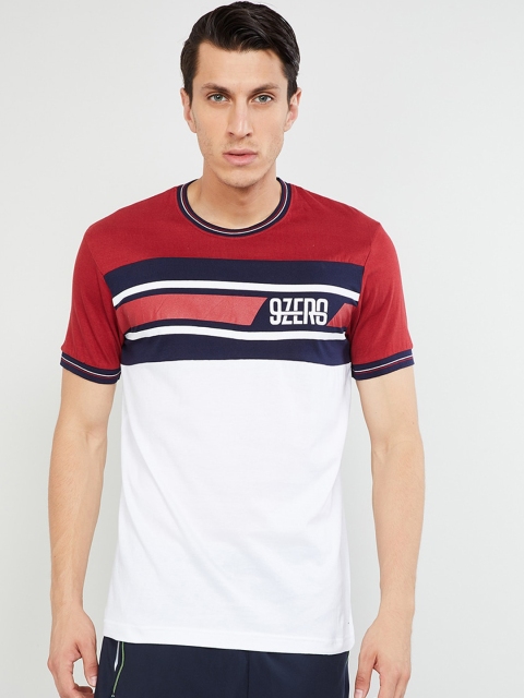 

max Men White Colourblocked Polo Collar T-shirt