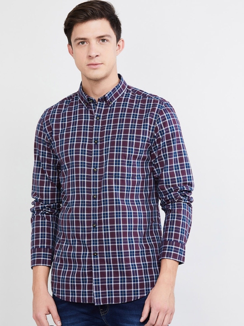 

max Men Red & Navy Blue Regular Fit Checked Casual Shirt