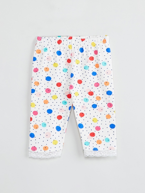 

max Girls White & Blue Polka Dots Printed Ankle-Length Leggings