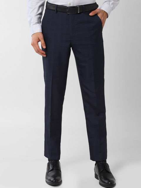 

Peter England Men Navy Blue Skinny Fit Checked Formal Trousers