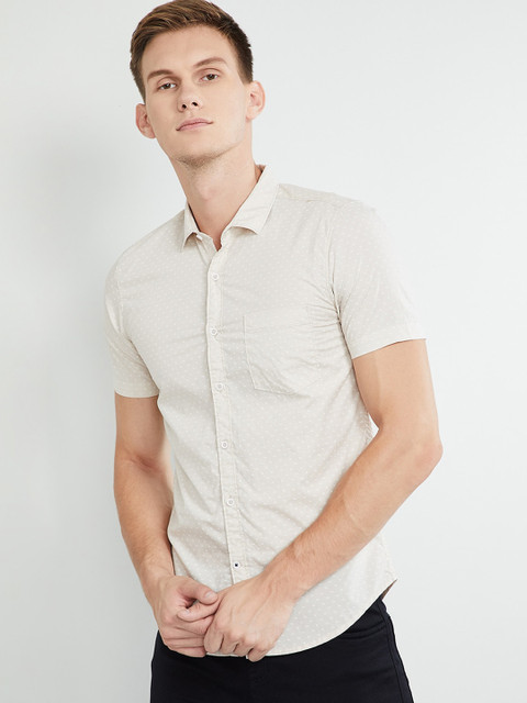

max Men Beige Regular Fit Printed Casual Shirt