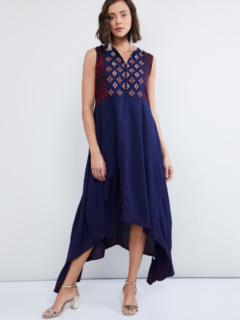 

max Women Navy Blue Printed Maxi Dress