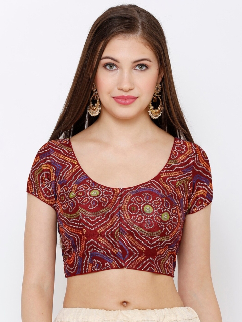 

SALWAR STUDIO Women Maroon & White Printed Readymade Saree Blouse