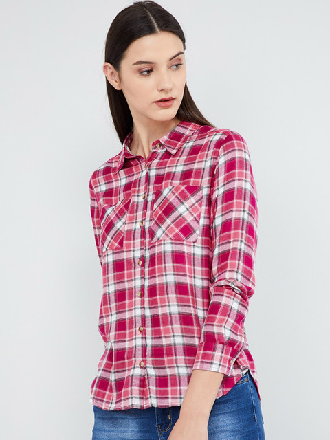 

max Women Red & White Regular Fit Checked Casual Shirt