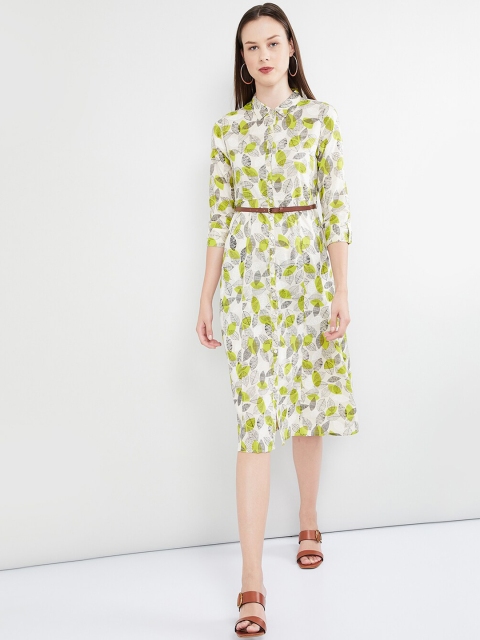 

max Women Off-White & Green Printed Shirt Dress