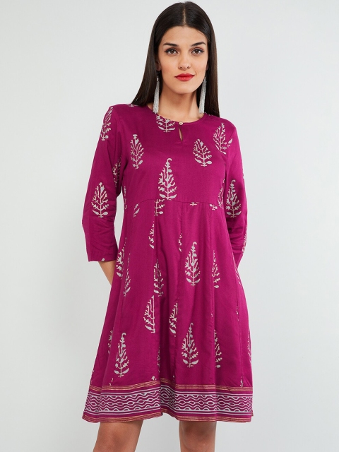 

max Women Maroon Printed A-Line Dress