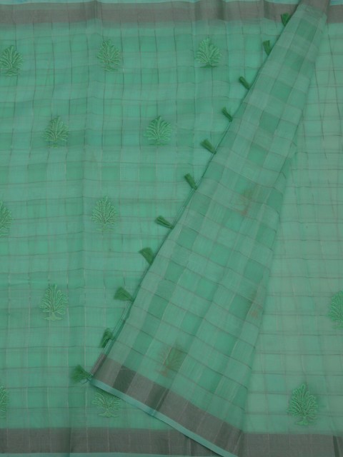 

Pothys Green Checked Linen Blend Saree