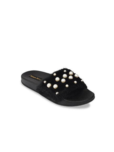 

WOMENS BERRY Women Black Embellished Open Toe Flats