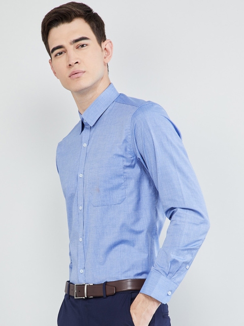 

max Men Blue Regular Fit Solid Formal Shirt