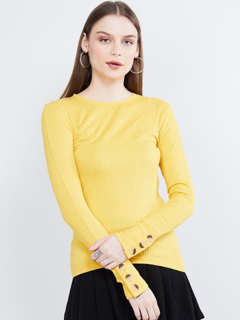 

max Women Yellow Solid Fitted Top