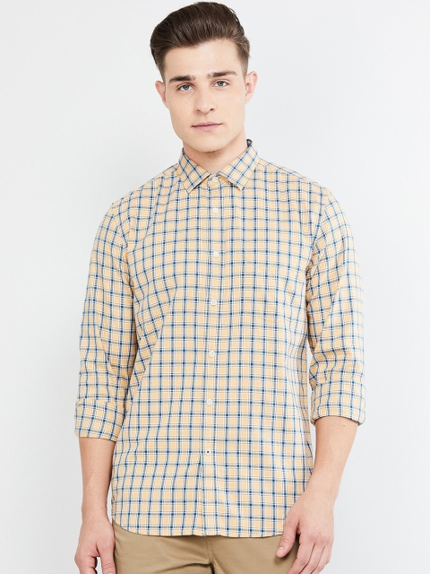 max Men Yellow & Green Regular Fit Checked Casual Shirt