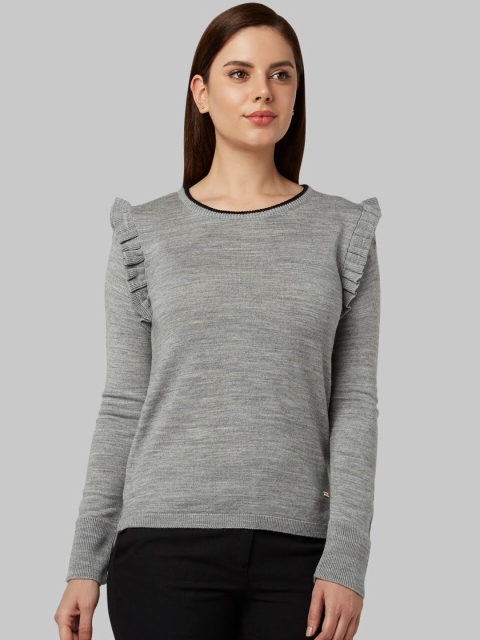 

Park Avenue Women Grey Melange Solid Pullover Sweater