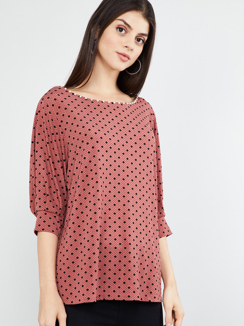 

max Women Peach-Coloured Printed Top