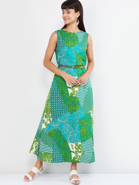 

max Women Turquoise Blue & Green Printed Maxi Dress
