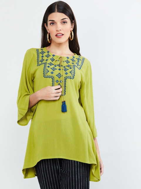 

max Women Green & Blue Embroidered Tunic