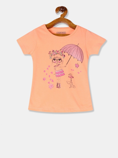 

Cherokee Girls Orange Printed Round Neck T-shirt