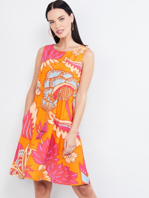 

max Women Orange Floral Printed A-Line Dress