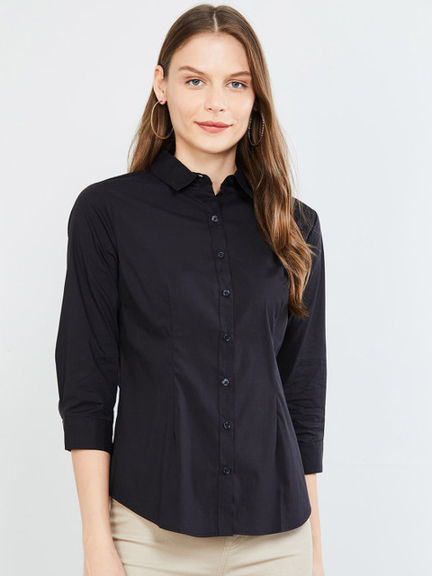 

max Women Black Regular Fit Solid Casual Shirt