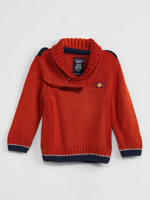 

max Boys Orange Solid Pullover Sweater