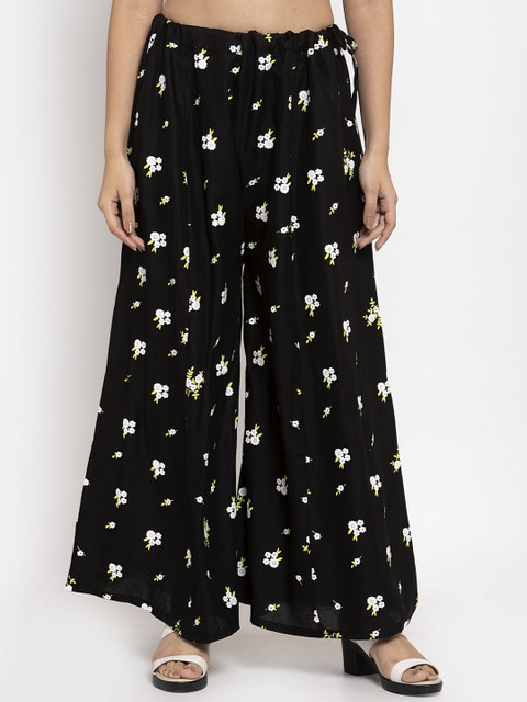 

Clora Creation Women Black Floral Printed Flared Palazzos