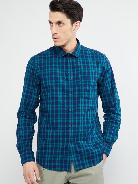 

max Men Blue Slim Fit Checked Casual Shirt