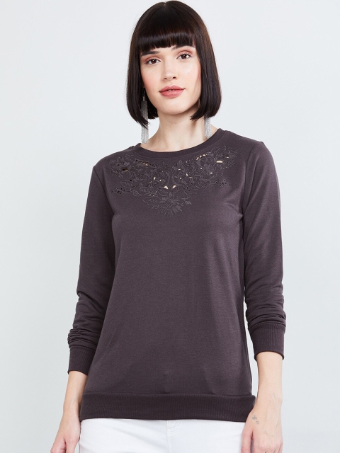 

max Women Taupe Embroidered Sweatshirt
