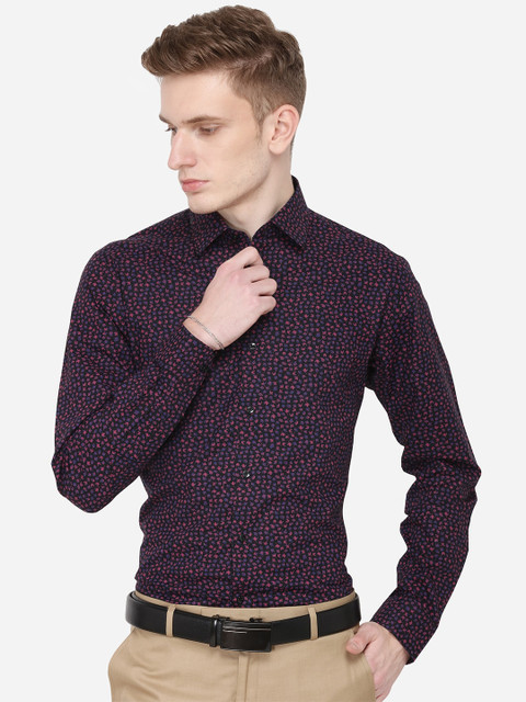 

JB STUDIO Men Black & Pink Slim Fit Printed Formal Shirt