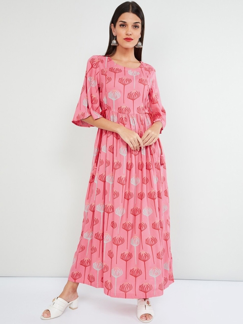 

max Women Pink & Blue Printed Maxi Dress