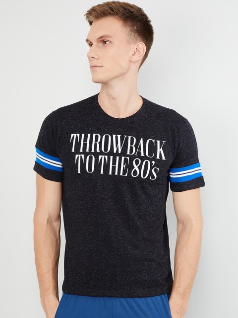

max Men Black Printed Round Neck T-shirt