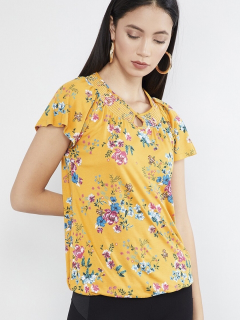 

max Women Mustard Yellow Floral Printed Top