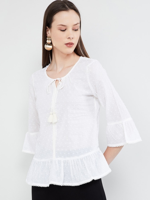 max Women Off-White Self Design Peplum Top