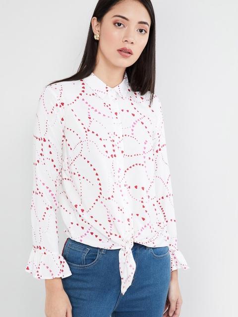 

max Women White Printed Shirt Style Top