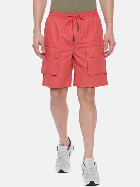

Breakbounce Men Coral Pink Solid Slim Fit Cargo Shorts