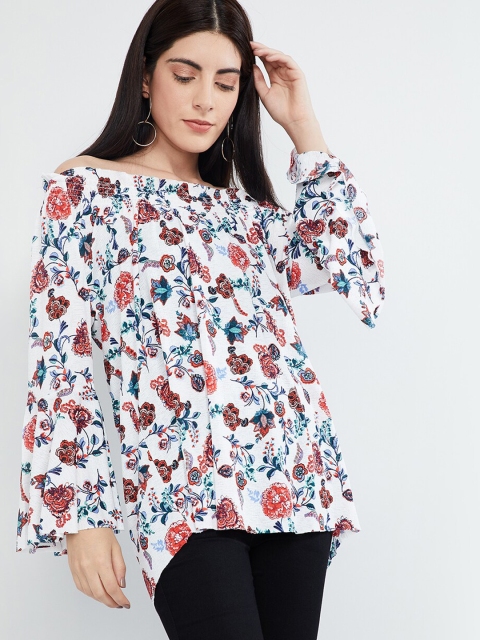 

max Women Off-White & Red Floral Printed Bardot Top