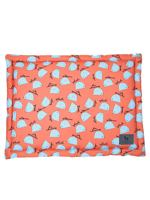 

Heads Up For Tails Orange & Blue Birdie Print Chew Resistant Dog Pet Mat