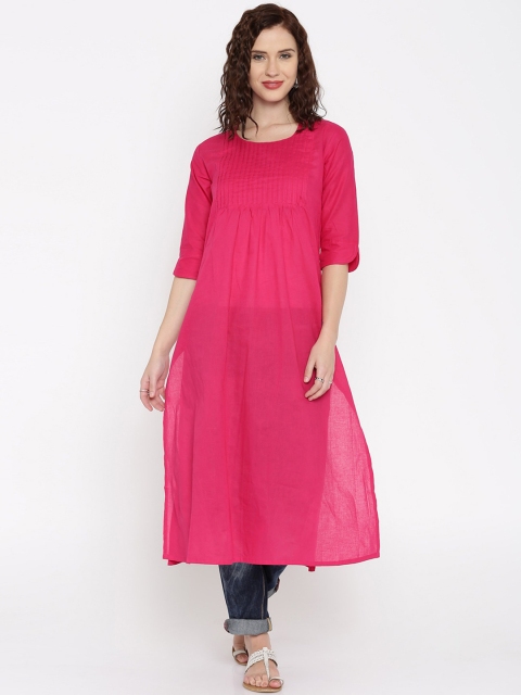 

Desi Weavess Women Fuchsia Solid A-Line Kurta