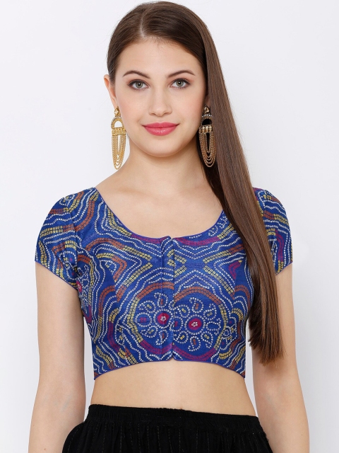 

SALWAR STUDIO Women Blue & Yellow Printed Readymade Saree Blouse