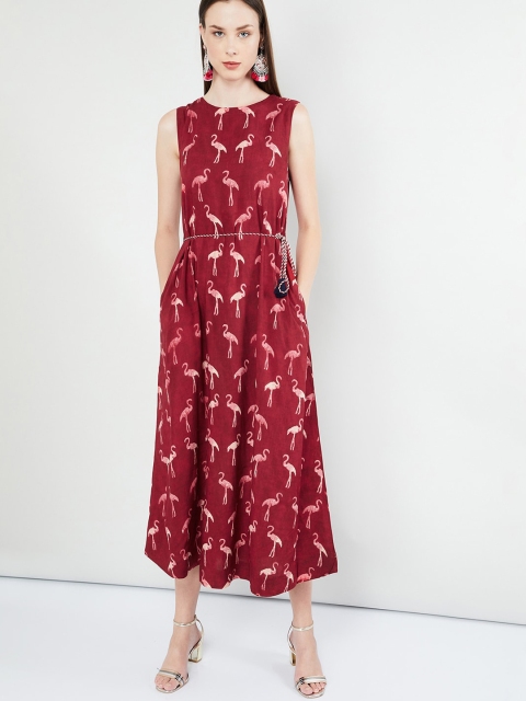 

max Women Brown & Cream-Coloured Printed Maxi Dress