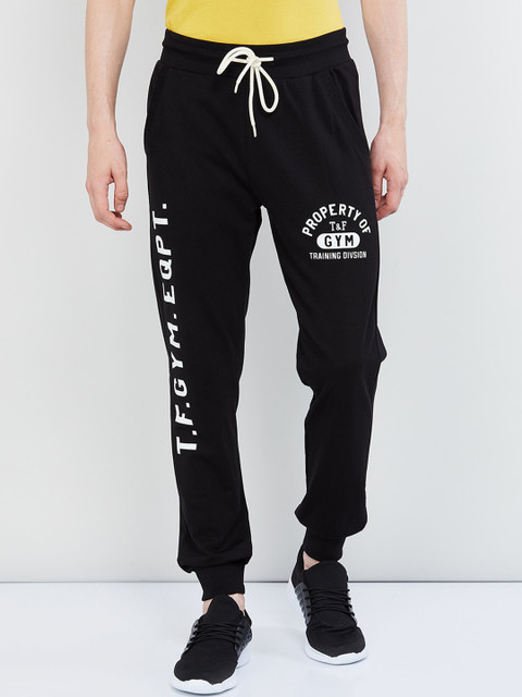 

max Men Black & White Solid Straight-Fit Joggers