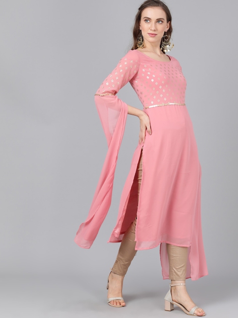 

AKS Couture Women Pink Yoke Design Straight Kurta