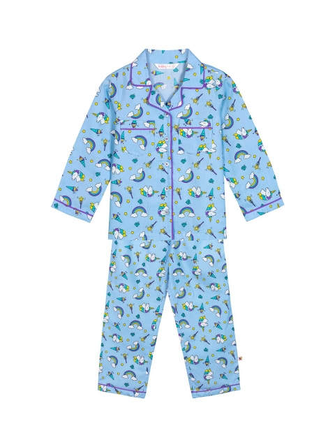 

Budding Bees Girls Blue Printed Night suit