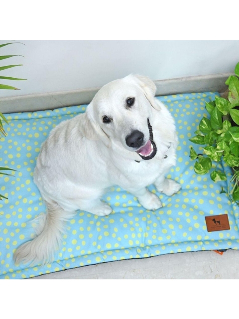 

Heads Up For Tails Blue & Yellow Polka Dots Printed Chew Resistant Dog Mat
