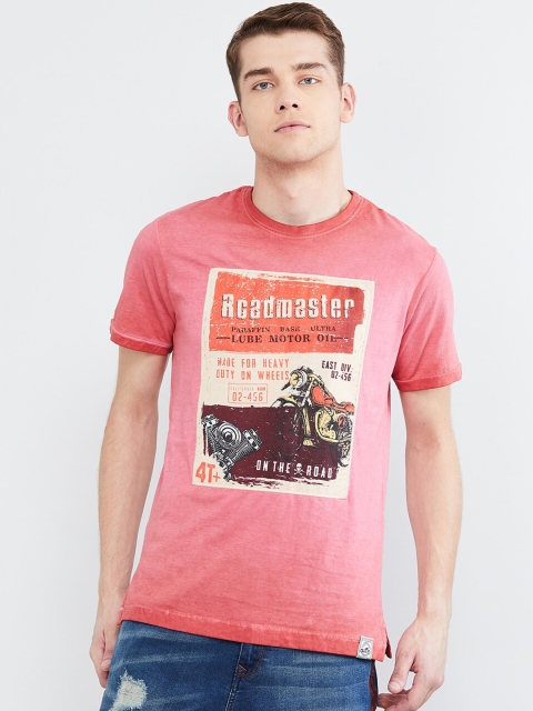 

max Men Red Printed Round Neck T-shirt