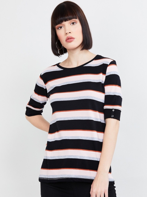 

max Women Black & Off-White Striped Top